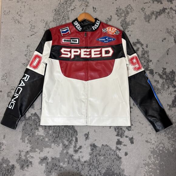 Copper Rivet 90 Red Racing Team Speed Freak PU Men's Jacket Sz Small NWT Zipper - Picture 1 of 12